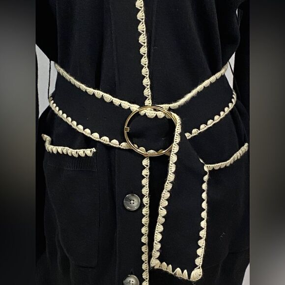 REBECCA TAYLOR Belted Stitched Wool-Blend Cardigan size M - Picture 9 of 14